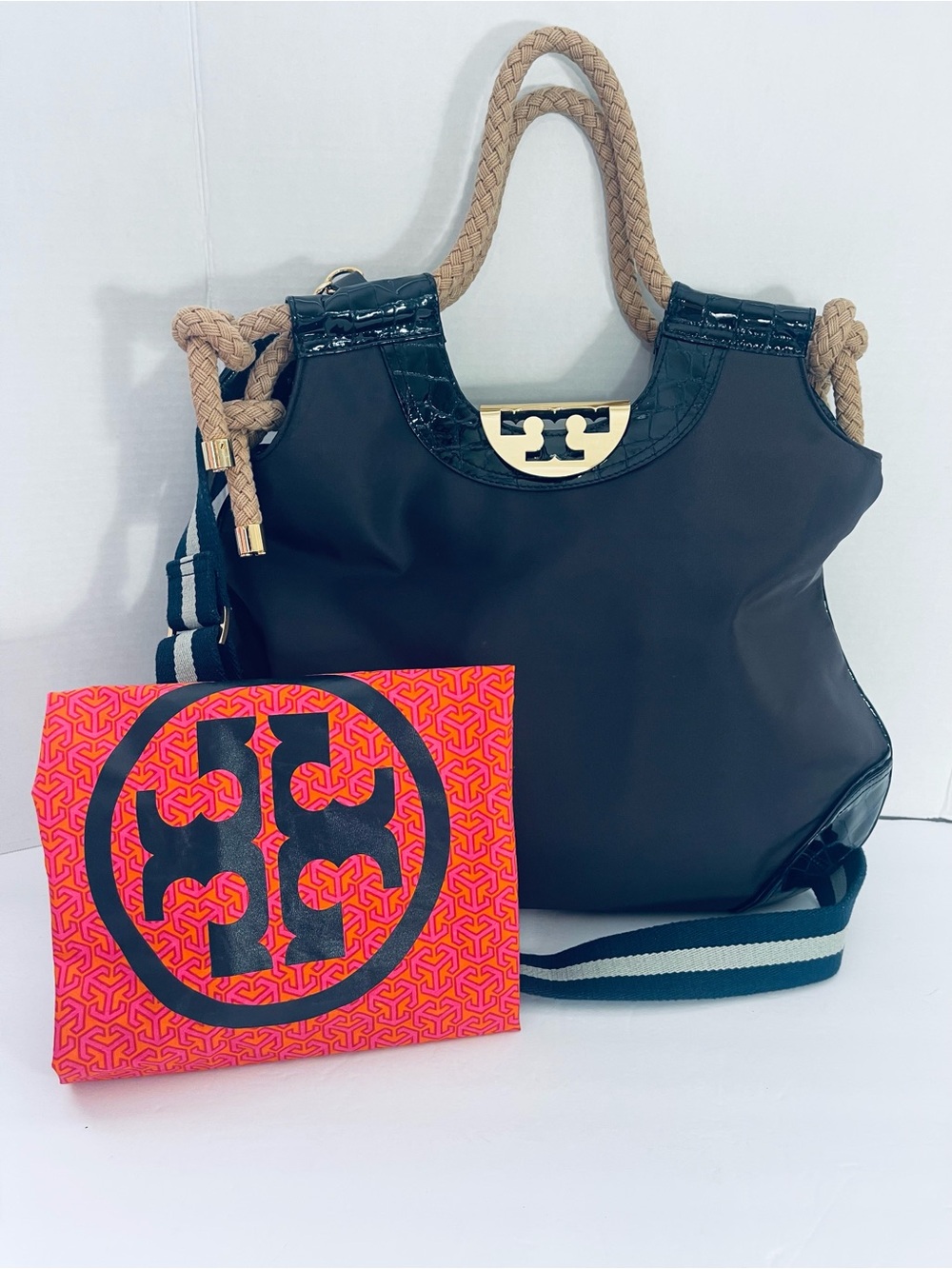 Tory Burch Blue Nylon Shoulder Bag with Rope Handles